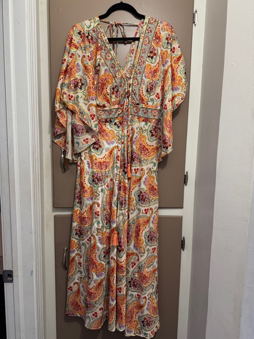 India Boutique Cream Maxi Dress with Orange & Multicolor Paisley